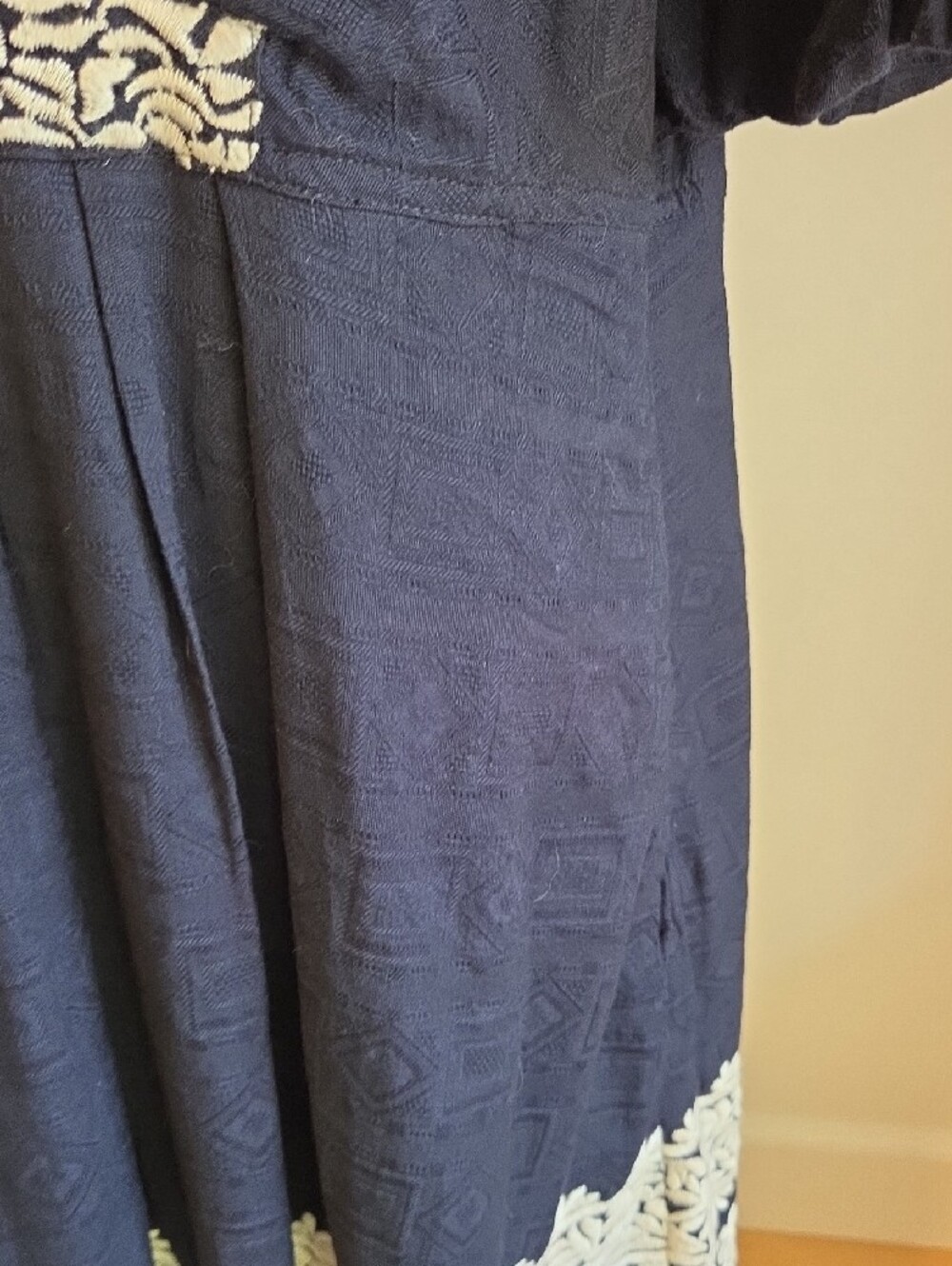 Anthropologie Black Midi Dress with Cream Floral Embroidery - Picture 10 of 15